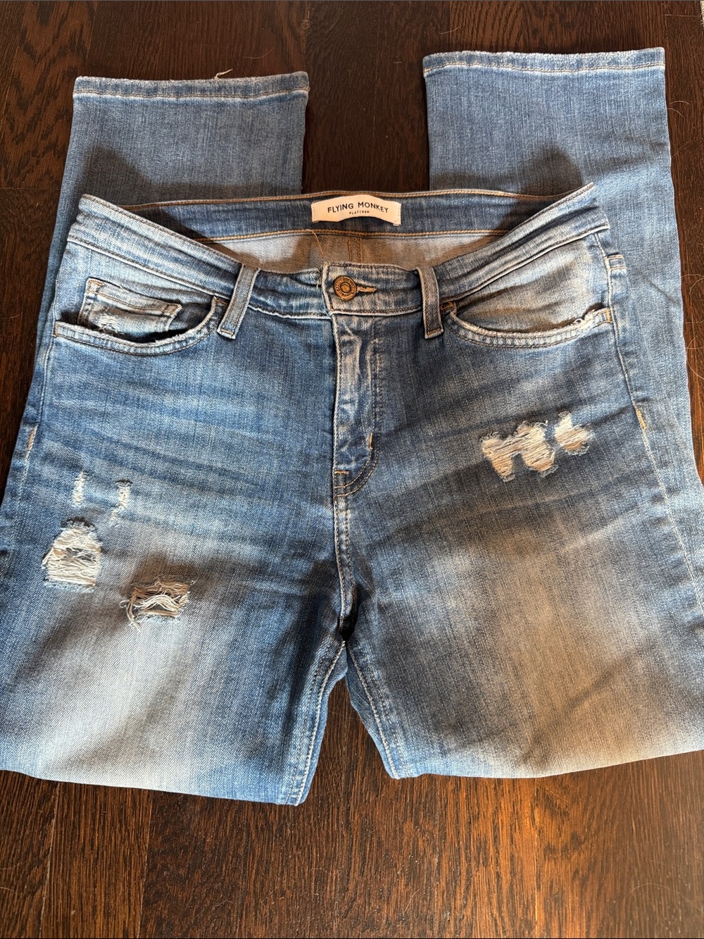 Flying Monkey Light Wash Distressed Cropped Jeans